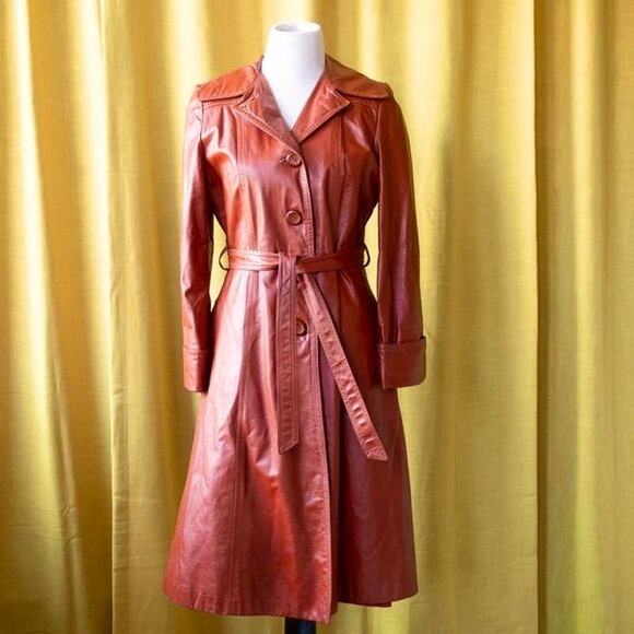 Other Jackets & Blazers - Vintage Orange Genuine Leather Trench Coat Size Medium